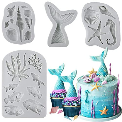 4 Pcs Marine Theme Silicone Fondant Molds