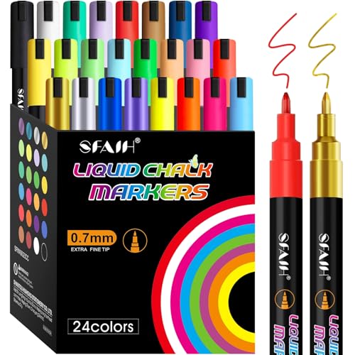Liquid Chalk Markers for Blackboard 24 Vibrant Colors 1mm Fine Tip (24 Count)