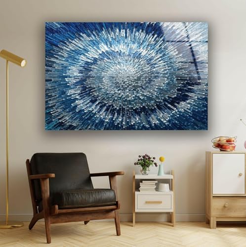 48Wx32H'' Abstract Blue Textured Glass Wall ArtTempered Glass Printing Wall Decor Large Wall Art Wall Hangings