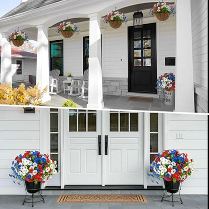 2 Set Artificial Outdoor Flowers with Hanging Basket (2 Count)