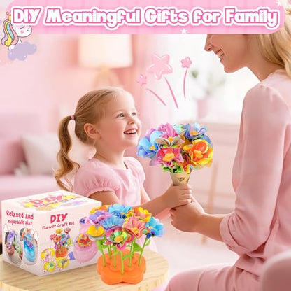 DIY Fabric Flower Bouquet Toys for 3 4 5 6 7 8 Year Girls Easter Basket Stuffers Educational Toy Reusable Bouquets Maker Birthday Gift for Girls Handmade Activity Set