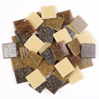 2cm (3/4") Square Vitreous Glass Mosaic Tiles for Crafts Bulk, 1 LB Colorful Mix Quartz Glass Tiles for DIY Art Crafts Kit Adult Kids and Home Deco (Coffee Mix) (90 Count)