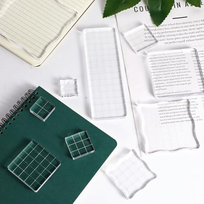 12Pcs Acrylic Stamp Block Clear Stamping Blocks Tools Set Assorted Sizes Stamp Blocks with Grid Lines for Scrapbooking Crafts Card Making (12 Count)