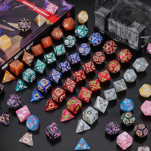 Polyhedral Dice with Engraved Designs & Drawstring Pouch (182 Count)