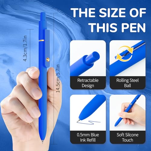 Blue Pens 6 Pcs Blue Ink Pens Fine Point Smooth Writing Pens (6 Count)