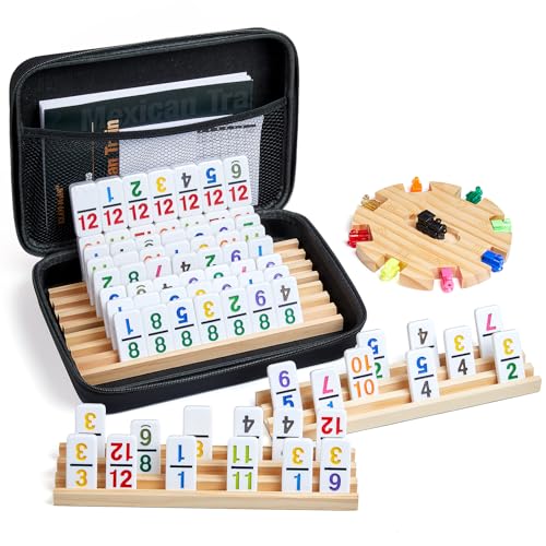 Mexican Train Dominoes Set with 4 Wooden Trays (116 Count)