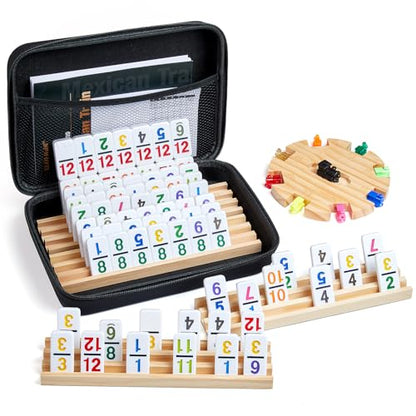 Mexican Train Dominoes Set with 4 Wooden Trays (116 Count)