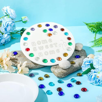 20 Pcs Stepping Stone Kit Includes Round Concrete Mold Mosaic Tiles and Letters Numbers Stamps DIY Craft Handmade Stepping Stone Kit for Family Garden Outdoor Decor (22 Count)