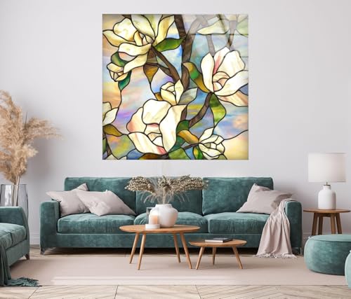 10Wx12H'' Stained Magnolia Glass Wall Art Tempered Glass Printing Wall Decor Large Wall Art Wall Hangings