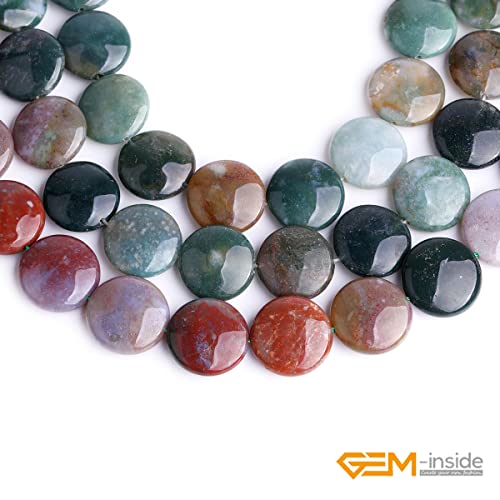 GEM Inside Natural 20mm Coin Indian Agate Gemstone Loose Beads Energy Stone Handmade Beads for Jewelry Making Jewelry Beading Supplies for Women