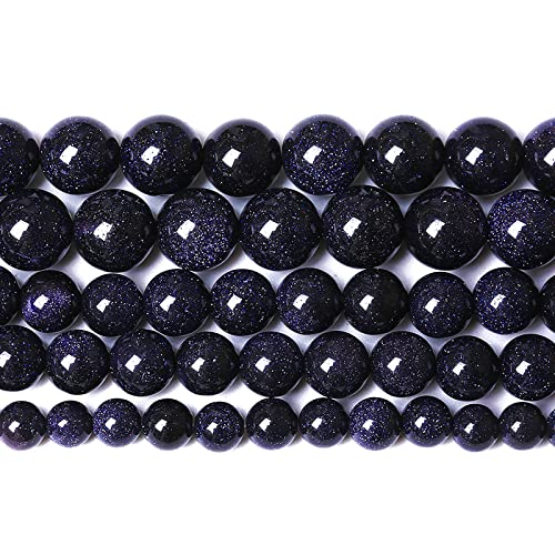60PCS 6mm Starry Blue Sandstone Gemstone Beads Beads Natural Stone Round Loose Beads for Jewelry Making DIY Bracelet Necklace 15" Inch (16 Count)