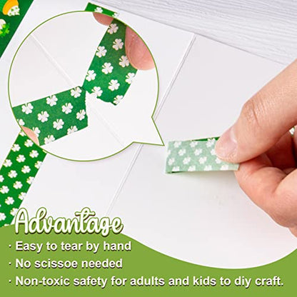 12 Rolls St. Patrick's Day Washi Tape Green Shamrock Washi Masking Tapes 15mm Clover Plaids Lucky Holiday Paper Tape Sticker for Irish Party Scrapbook Gift Packing DIY Craft Decor (196.8 Foot)