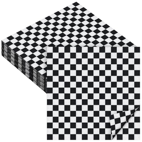 48 Pieces Race Car Paper Napkins Disposable Checkered Flag Napkin Racing Car Party Cocktail Dinner Napkin Set 13" x 13" Unfolded Tableware Napkins for Racing Party Supplies (48 Count)