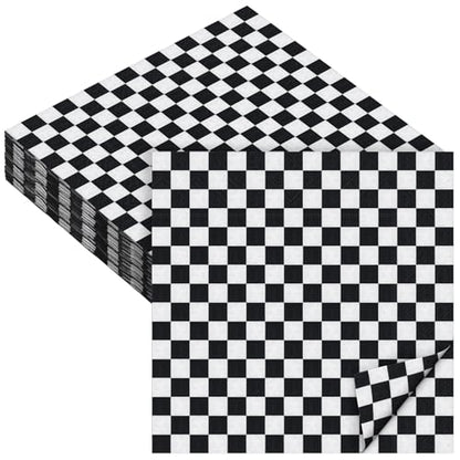 48 Pieces Race Car Paper Napkins Disposable Checkered Flag Napkin Racing Car Party Cocktail Dinner Napkin Set 13" x 13" Unfolded Tableware Napkins for Racing Party Supplies (48 Count)