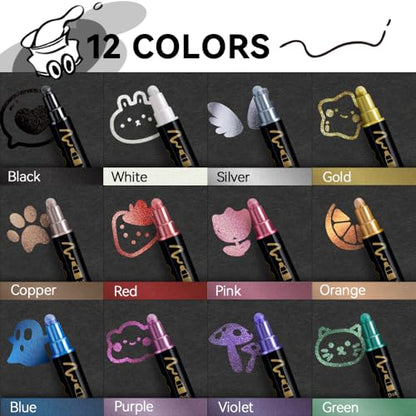 12Colors Metallic Paint Markers Bold and Fine Dual (12 Count)