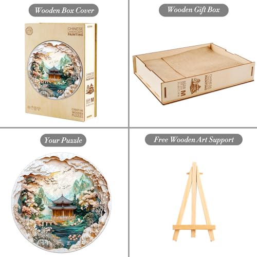 Wooden Puzzles Adults Chinese Landscape Jigsaw 11.4 * 11.4 in