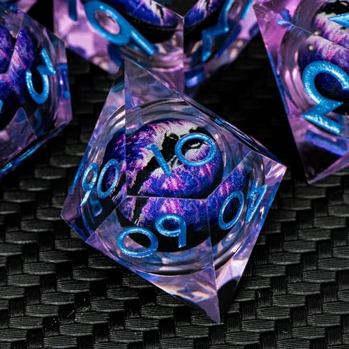 DND Resin Dice Dragon Eye Dice Liquid Core Purple Sharp Edged Dice Set with Gift Box