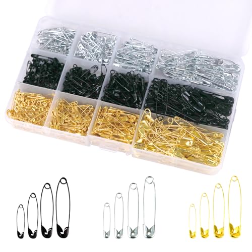 720 Pcs 3 Colors Safety Pins 4 Sizes Strong Safety Pins with Storage Box Assorted for Craft Sewing Art Clothes Jewelry Making (720 Count)