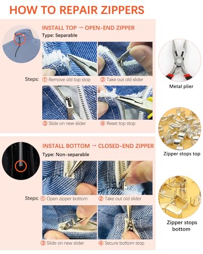 Zipper Repair Kit PRO Upgrade for YKK Metal (56 Count)