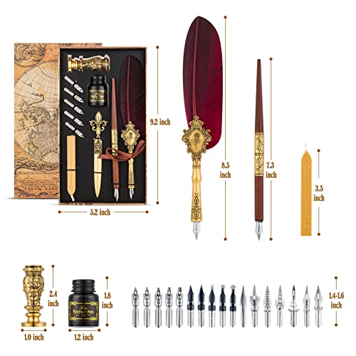 Feather Pen and Ink Set Calligraphy Fountain Dip Pens (22 Count)