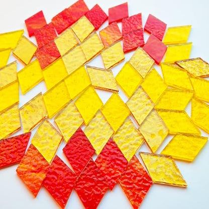 60 Pieces Diamond Shape Yellow Brown Mixed Transparent Stained Glass Tiles (60 Count)