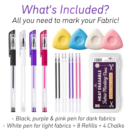 4x Tailors Chalk + Heat Erasable Fabric Marking Pens for Sewing (16 Count)