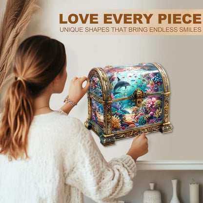 Wooden Puzzles Adults Treasure Chest Ocean Jigsaw 13.4*12.9in (260 Count)