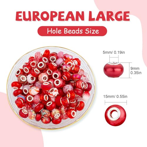 Red Mix Large Hole Beads (100 Count)