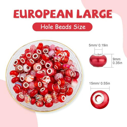 Red Mix Large Hole Beads (100 Count)