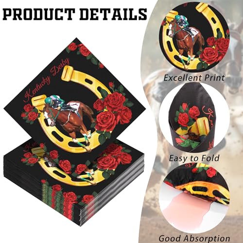 48 Pieces Horse Racing Paper Napkins Disposable Party Napkins Horse Racing Cocktail Dinner Napkin Set 13" x 13" Unfolded for Sports Horse Theme Party Supplies (48 Count)