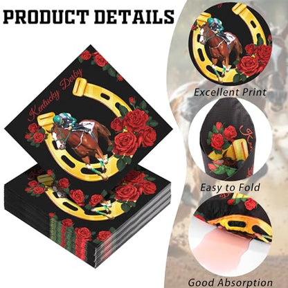48 Pieces Horse Racing Paper Napkins Disposable Party Napkins Horse Racing Cocktail Dinner Napkin Set 13" x 13" Unfolded for Sports Horse Theme Party Supplies (48 Count)