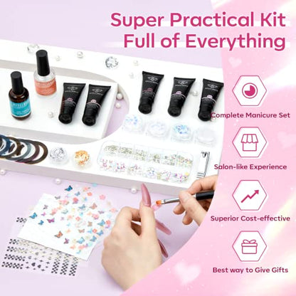 Poly Nail Gel Kit 8 Colors Rosy Pink with 48W UV