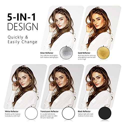 22 Inch 60 Centimeter Light Reflector Light Diffuser 5 in 1