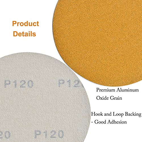 6-Inch No-Hole Hook and Loop Gold Sanding Discs 120-Grit, 100-Pack (100 Count)