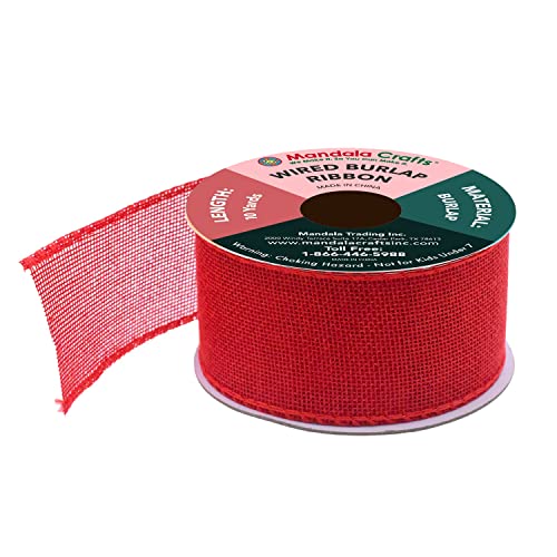 2 Inch Wide Red Wired Burlap Ribbon for Crafts (30 Foot)
