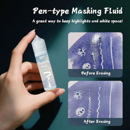 2Pcs Masking Fluid for Watercolor Painting with a Paintbrush and Eraser (4 Fl Oz)