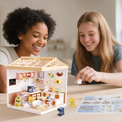 Cat Cafe DIY Miniature House Kit for Adults