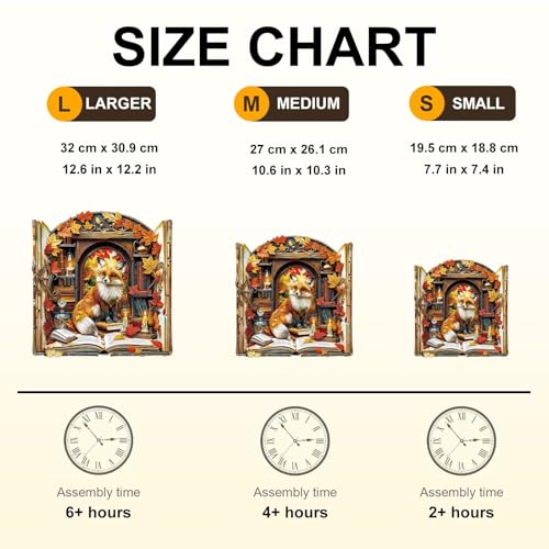 Bookcase Fox Puzzles Adults Gifts for Women Men Wooden 280 Pieces 12.6 * 12.2in