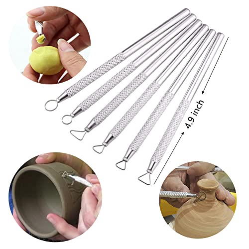 14Pcs Ceramic Pottery Clay Ribbon Sculpting Tools Kit Wire Texture and Needle Detail Tool with Plastic Box for Carving