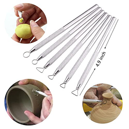 14Pcs Ceramic Pottery Clay Ribbon Sculpting Tools Kit Wire Texture and Needle Detail Tool with Plastic Box for Carving