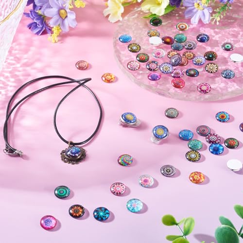 100Pcs Flower Printed Glass Cabochons for Jewelry Making