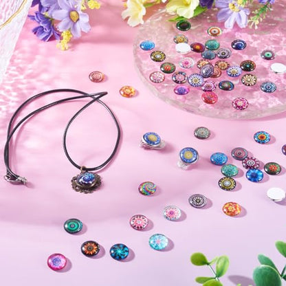 100Pcs Flower Printed Glass Cabochons for Jewelry Making