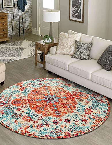 Bohemian Floral Medallion Round Rug