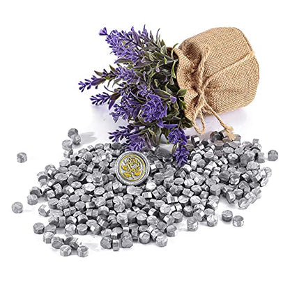 360 Pcs Silver Octagon Sealing Wax Beads for Wax Seal Stamp with 4 Candles and 1pcs Melting Spoon (360 Count)