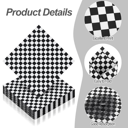 48 Pieces Race Car Paper Napkins Disposable Checkered Flag Napkin Racing Car Party Cocktail Dinner Napkin Set 13" x 13" Unfolded Tableware Napkins for Racing Party Supplies (48 Count)