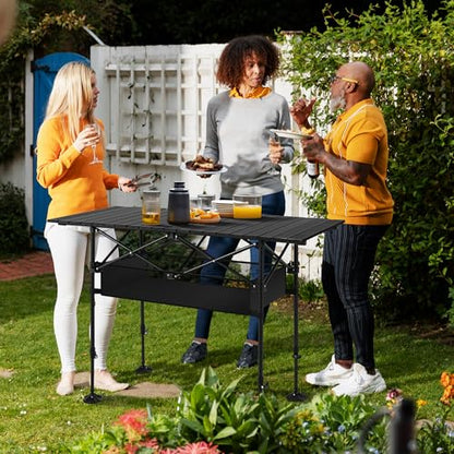 Adjustable Camping Table with Storage for Grill Travel Picnic