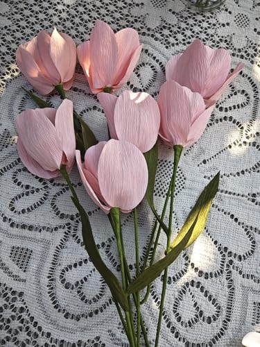 Pink Crepe Paper Tulip for Home Decor DIY Kit with Floral Tape & 12 Wire Stems DIY Craft Projects Crepe Paper Flower (217 Count)