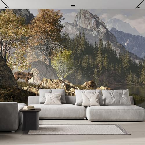 Wall Sticker Wall Mural Wolf Near a Lake in a Rocky Mountain Landscape