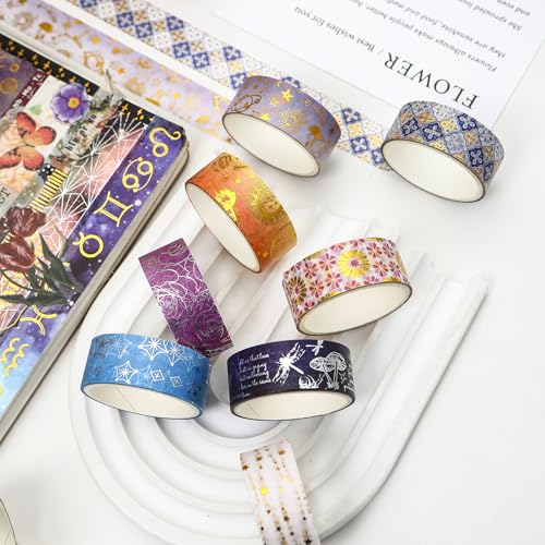 12 Rolls Charming Washi Tape Set Gold Silver Foil Detailing Arts Adhesive Tapes Basic Patterns Decorative Masking Tape Sets for Craft (12 Count)