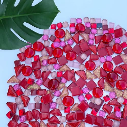 1.1LB Red Mixed Irregular Crystal Glass Mosaic Tiles for Crafts (17.6 Ounce)